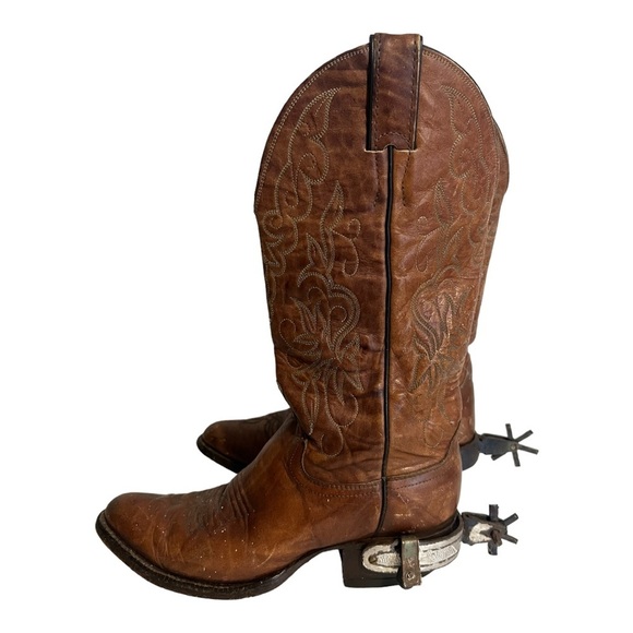 Justin Boots Shoes - Justin Size 6 Brown Leather Cowgirl Boots with Spurs